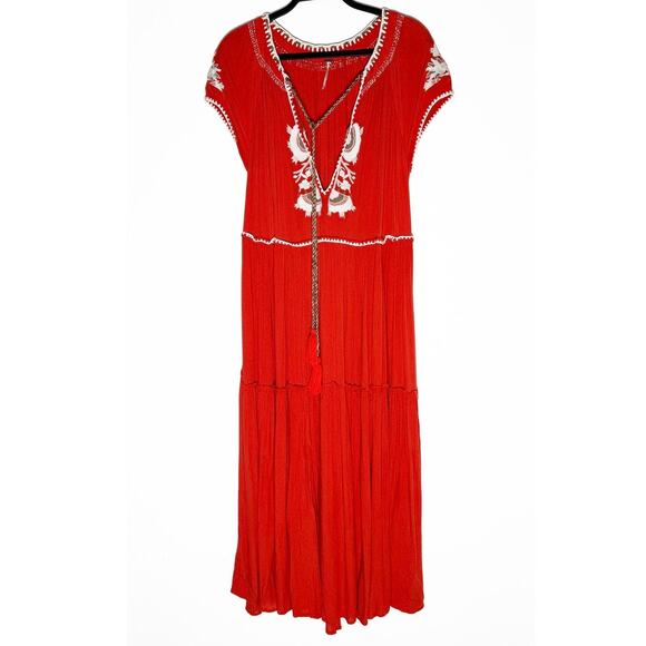 Free People Women's Ticket Paradise Boho Maxi Dress Gauzy Embroidered Tiered XS - Picture 3 of 11